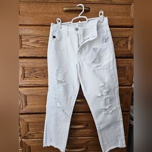 Maurices KanCan Crop Jeans, Size 0/23, White Distressed Straight Leg